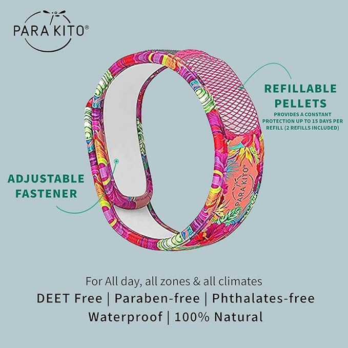 PARA'KITO Mosquito Insect & Bug Protection Wristband - Mosquito Stickers, Bug Spray Alternative - Summer Essentials, Beach Accessories, Hiking, Camping Essentials - Natural Essential Oils (Summertime)