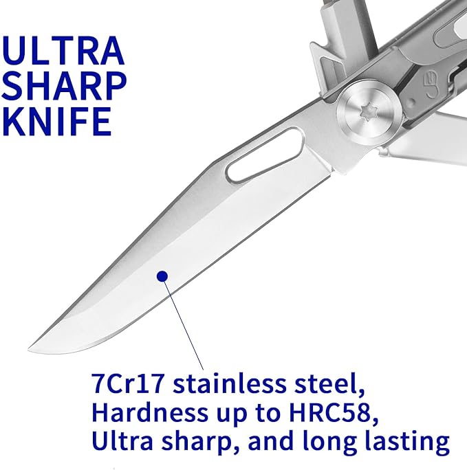Multitool Pocket Knife,12-in-1 Multitool Knife,Titanium-Plated Handle,Pocket Clip,Large Scissors,Stainless Steel for Camping, Hiking, Survival, multitool for Men