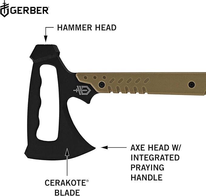 Gerber Gear Downrange Tactical Tomahawk - Multi-Tool Hammer Head Survival Axe with Steel Prybar - Tactical Gear with Included MOLLE Sheath