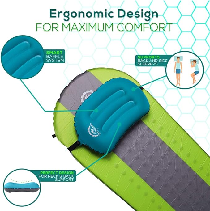 Gear Doctors Camping Pillow, Inflatable Pillow, Camp Pillow, Backpacking Pillow, Inflatable Pillow for Camping, Blow Up Pillow (Blue)