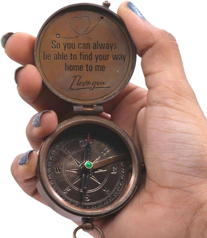 So You Can Always Find Your Way Back Home, Brass Compass Engraved Gifts for Men, Bronze Gifts for Men, Romantic Gifts for Him/Her, Keepsake Gifts for Husband, Personalized Gifts for Men