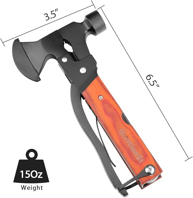 Camping Accessories Multitool, Wood Handle Multi-Tool Hatchet Hammer,Stocking Stuffers for Men Gifts,Guy Gifts, Cool and Unique Christmas Gifts for Boyfriend Husband Grandpa for Hiking Hunting DIY