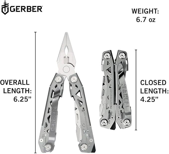 Gerber Multitool Suspension-NXT 15-in-1 EDC Pocket Knife Set with Wire Stripper, Needle Nose Pliers, and Pocket Clip, Gifts for Men, Stainless Steel