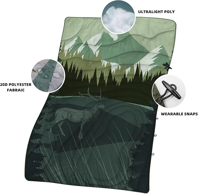 Outdoor Puffy Camping Blanket, Lightweight Windproof Warm Stadium Blanket, Packable Travel Camping Quilt for Cold Weather,Hiking, Backpacking,Sleeping, Hammock, Adventure 56"x 40"