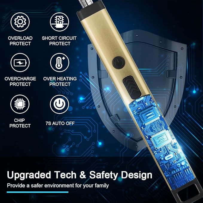 ARECTECH Lighter Candle Lighter Electric Lighter Rechargeable USB Arc Lighters for Candle Camping Cooking Fireworks Christmas Birthday Gifts with LED Light for Men Women Gold