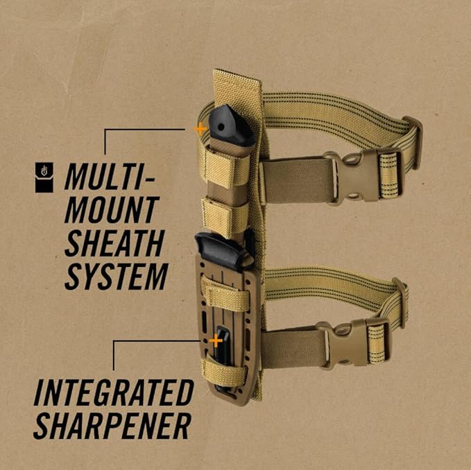 Gerber Gear LMF II Infantry Knife - 10" Partially Serrated Fixed Blade Knife and Sheath - Survival Gear and Equipment - Coyote Brown