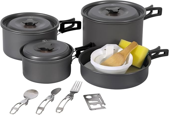 REDCAMP 11/12/17/22 PCS Camping Cookware Mess Kit, 800ml (28oz) Backpacking Camping Pot+Pan Set, Lightweight and Compact Cookware for Hiking, Picnic and Camping