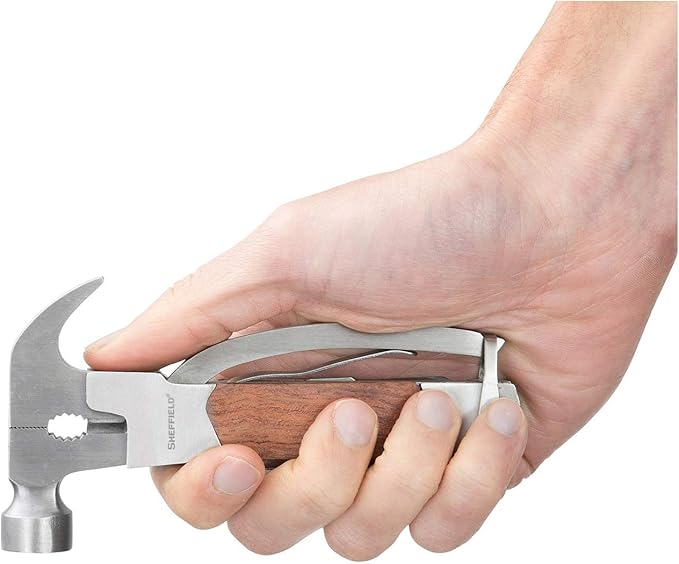 Sheffield 12913 Premium 14-in-1 Hammer Multi Tool, Multipurpose Tool for the Home, Camping Equipment, and Work, Hammer, Pliers, Survival Knife, & More