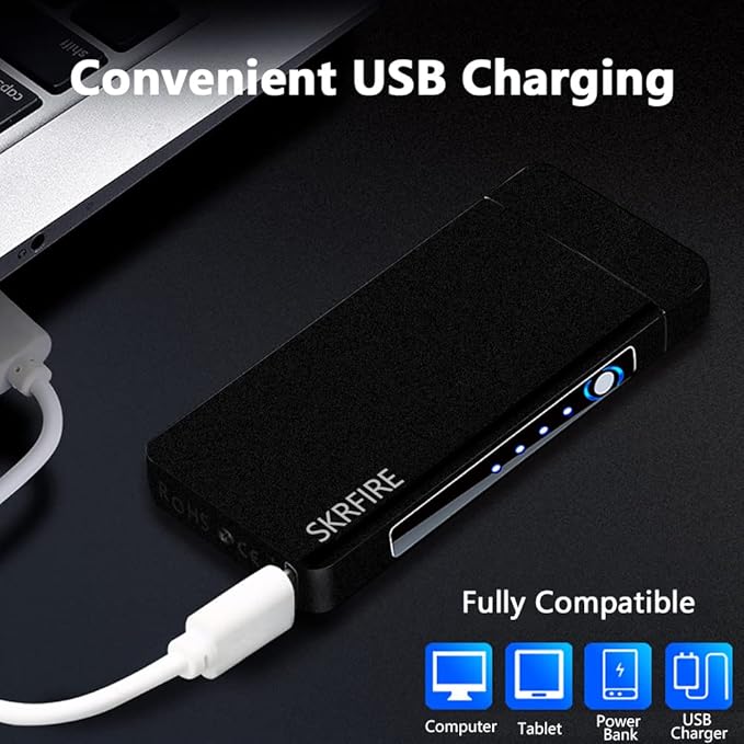 SKRFIRE Electric Lighters Rechargeable USB Lighter Plasma Arc Flame Windproof Cool Lighter with Luxury Gift Box for Fireworks, Candle, Incense (Frosted Black)