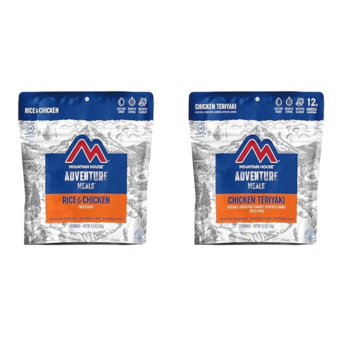 Mountain House Rice & Chicken + Chicken Teriyaki with Rice | Freeze Dried Backpacking & Camping Food | 2 Servings Each | Gluten-Free