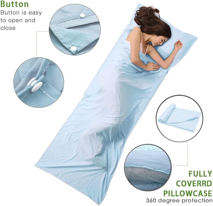 Travel and Camping Sheet Sleeping Bag Liner - Lightweight Compact and Portable Adult Sleeping Bag - Ideal for Traveling,Hostels and Camping