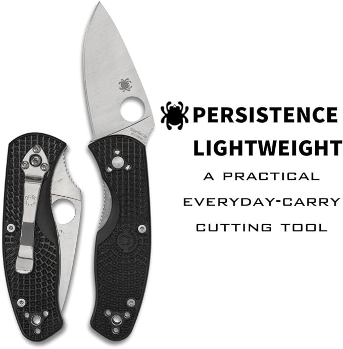 Spyderco Persistence Lightweight Knife with 2.77" Stainless Steel Blade and Durable Black FRN Handle - PlainEdge - C136PBK
