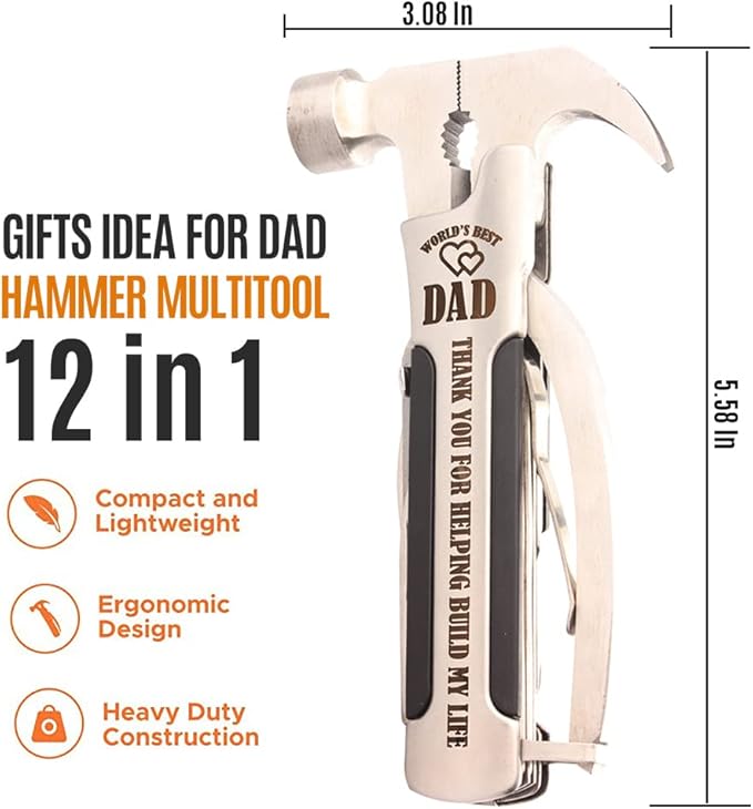 Dad Gifts From Daughter,Son and Kids,Gifts for Dad Who Wants Nothing,Handy Hammer Multitool Gifts Ideas for Dad.