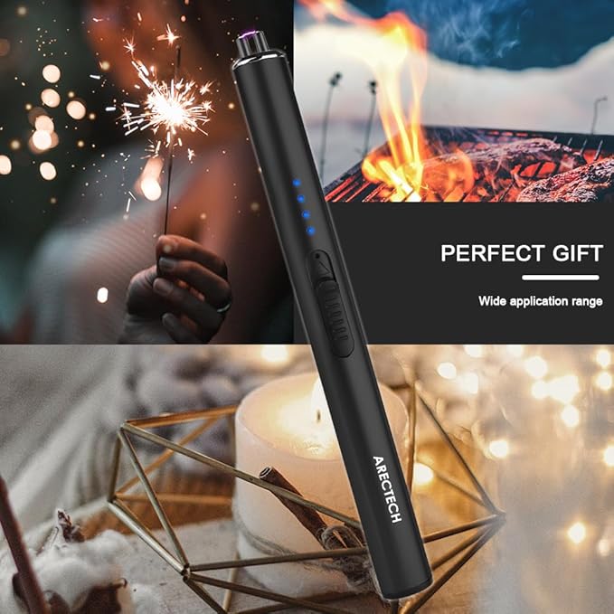 ARECTECH Electric Candle Lighter Rechargeable Lighter Arc Plasma Lighters for Candle Kitchen Camping Christmas Type-C Black
