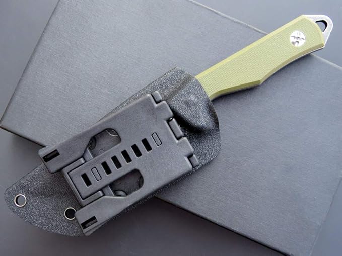 Eafengrow EF107 Fixed Blade Knife D2 Steel Blade Black Knife with Kydex Sheath G10 Handle Compact Outdoor Field Utility Knife(Green)