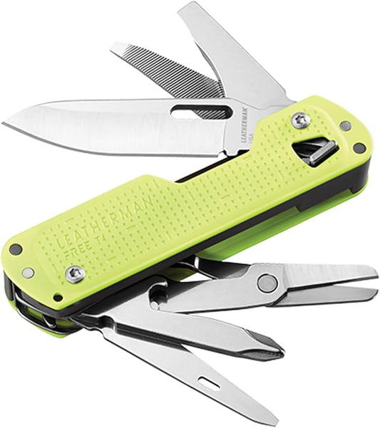 LEATHERMAN, FREE T4 Multitool and EDC Knife with Magnetic Locking and One Hand Accessible, Made in the USA, Stainless, Lunar