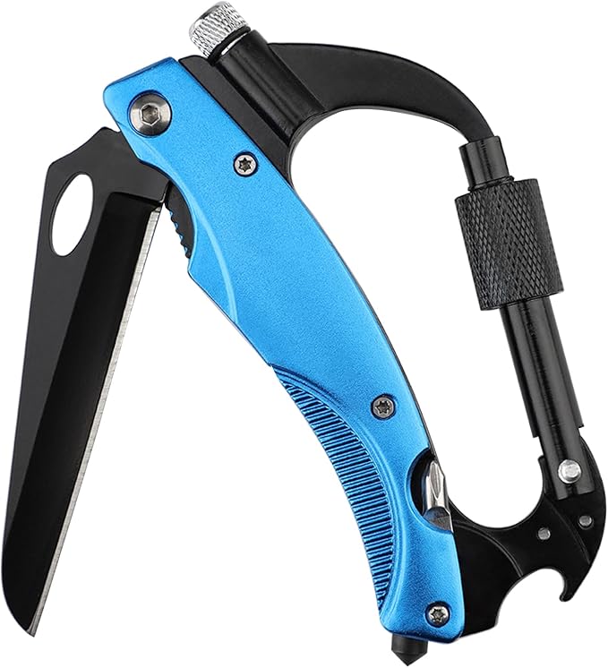 Multitool Carabiner with Knife : EDC Carabiners Keychain,LED Flashlight,Glass Breaker and Bottle Opener,Tactical Carabiner Multi-Tools and Outdoor Survival Gear for men
