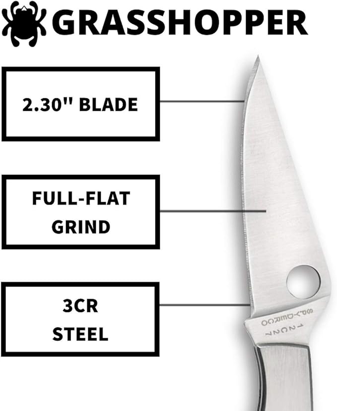 Spyderco Grasshopper Non-Locking Knife with 2.30" 3CR Steel Blade and Durable Stainless Steel Handle - PlainEdge - C138P