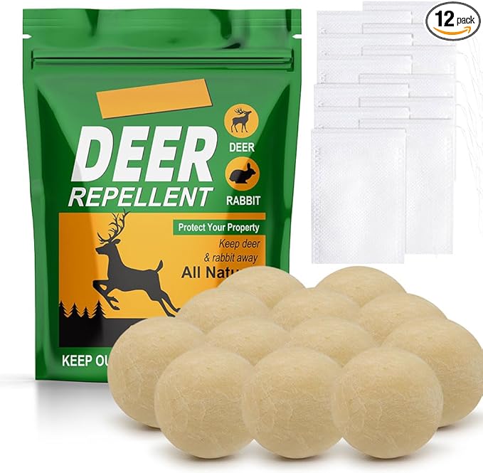 Deer Repellent, Rabbit Repellent Outdoor, Deer Repellent for Yard Powerful, Deer Away Repellent Outdoor for Plants, Rabbit Deterrent Outdoor, Deer Deterrent for Trees, 12P Deer Repellant Yard