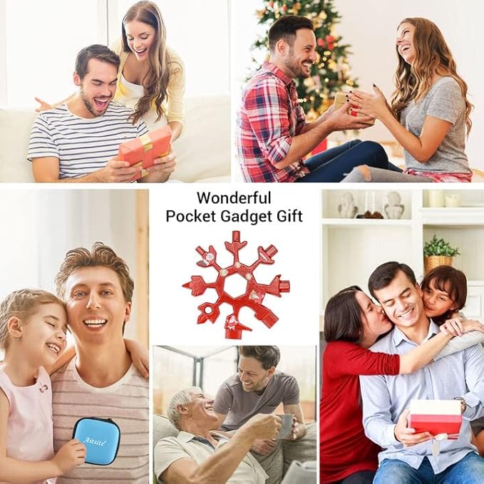 Aitsite Snowflake Multitool, Christmas Gifts for Men, 18 in 1 Snowflake Tools for Dad, Him, Husband, Boyfriend, Grandpa(Red)