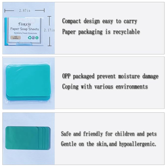 Hand Soap Sheets Soap Paper Sheets Portable Disposable Outdoor Travel Camping Scented Soap 3 Boxes (300 Sheets) Eco-Friendly Products & Cleaning Supplies for Hand Wash (Unscented)