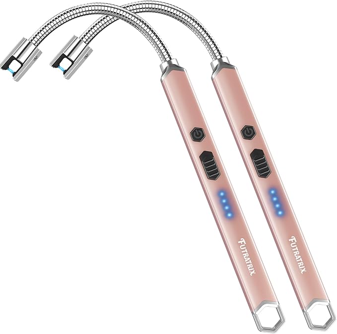 Electronic Candle Lighter Arc Windproof Flameless USB Rechargeable Electric Lighter (2 Pack - Rose Gold*2)