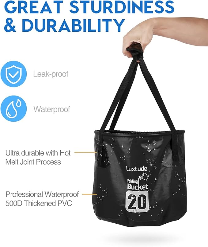 Luxtude Collapsible Bucket with Lid, 5 Gallon Bucket(20L), Camping Bucket, Food Grade Water Bucket, Folding Bucket for Camping, Hiking, Fishing, Car Washing Bucket