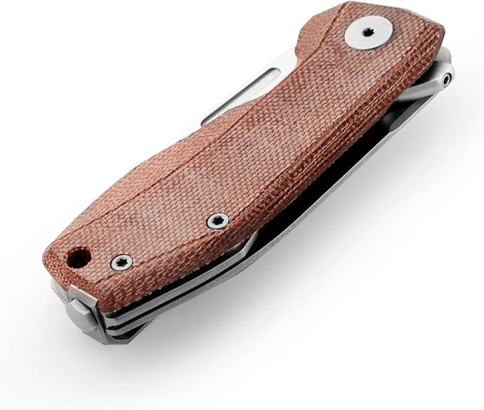 LionSTEEL NANO Titanium Frame Lock Folding Pocket Knife, Magnacut Steel Blade, Solid Handle Construction, Drop Point, Made in Italy (Natural Micarta)