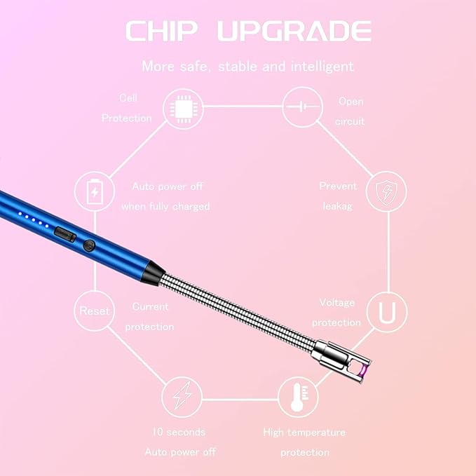 Candle Lighter Electric Lighter Rechargeable Arc Lighter with LED Battery Display360° Flexible Neck Flameless Grill Long Lighters for Light Candles Gas Stoves Camping Barbecue. (Blue)