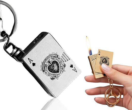 Metal Poker Ace Cards Lighters, Cool Keychain Lighter, Small Portable Lighters, Unique Gifts for Men Gifts Candles Camping BBQ (No Butane Fuel) (Grey)