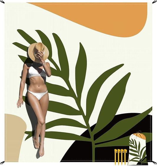 Beach Blanket, Waterproof Sandproof Beach Mat Oversized, 110''×118'' 4-8 Adults Extra Large Picnic Blanket with 4 Stakes for Outdoor, Travel, Camping