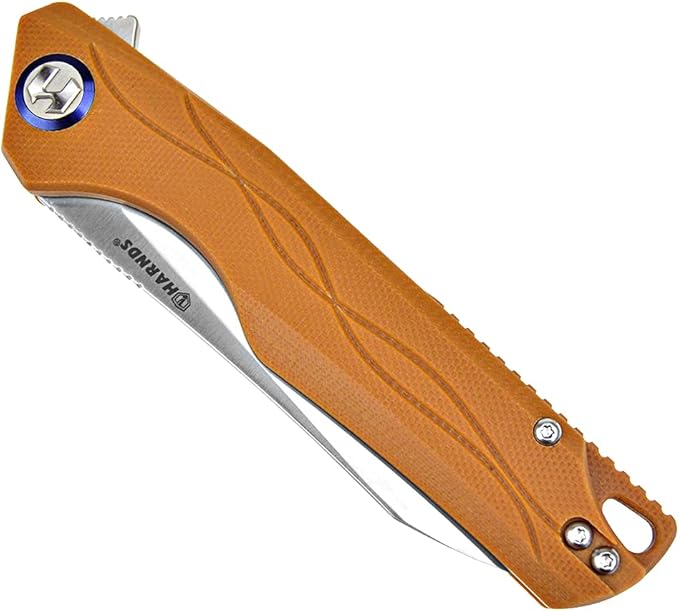 Harvest Pocket knife with Sandvik 14C28N Steel Folding Knife with G10 Handle for Camping Hunting Surviral (Brown)