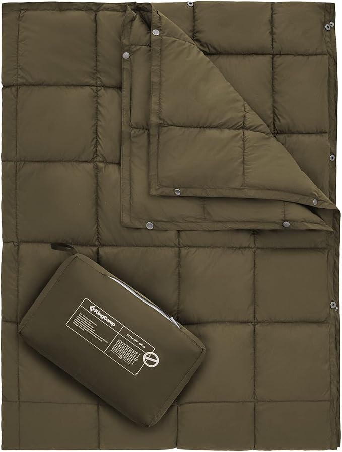 KingCamp Camping Blanket Lightweight, Multifunctional Warm Puffy Outdoor Blanket with Snap Button, Water Repellent, Packable, for Travel, Airplane, Hiking, Picnic