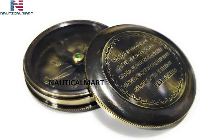 Antique Nautical Vintage Directional Magnetic Engraved Compass Leather Case Graduation Day, Baptism, Communion, Confirmation Day, Motivational Loved Ones, Son, Father, Partner J.R.R. Tolkien