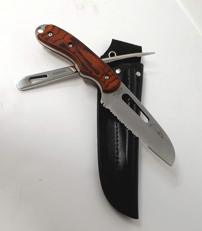 Tested at Sea Pro Wood Offshore System Knife Marlinspike Leather Sheath Rigging Tool System W100P