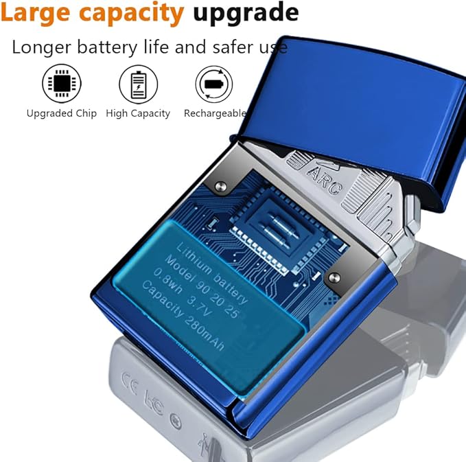Electric Triple Arc Lighter Plasma Lighter Rechargeable Lighter Portable Electronic Lighter Windproof Flameless Lighter with Upgraded High Power Battery for Candle, BBQ(Blue)