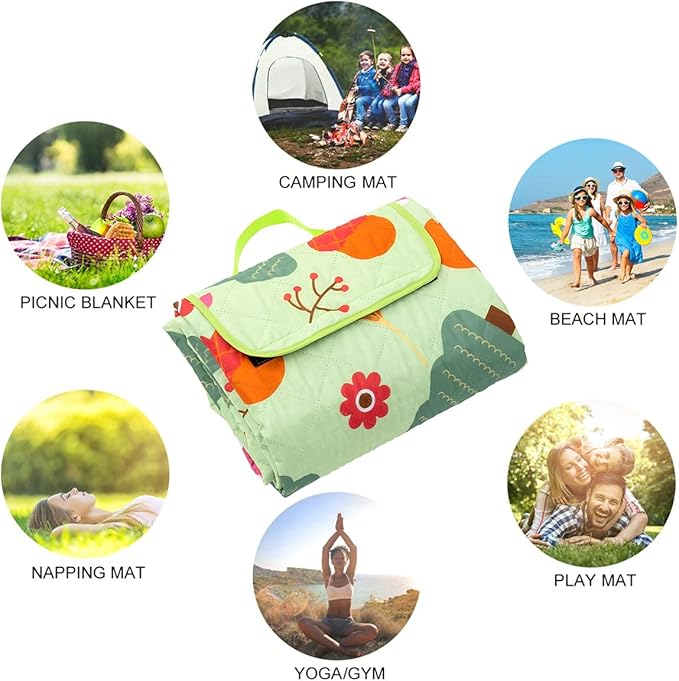 Picnic Blanket, Outside Baby Blanket, 3-Layer Picnic Mat for Camping, 59"x79" Extra Large Waterproof Sand Proof Camping Blanket, Lightweight Folding Portable Travel Blanket Wipable