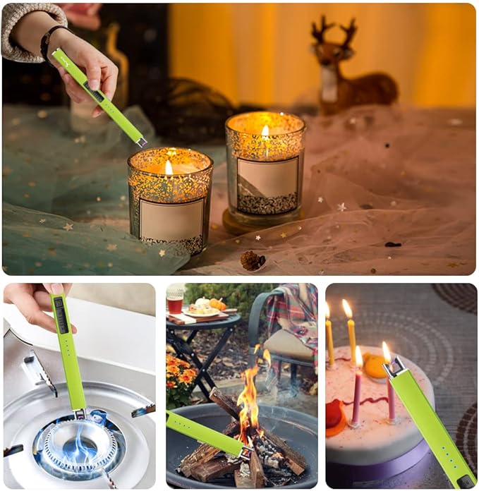 SUPRUS Fluorescent Lighter Glows in The Dark Electric Lighter Candle Lighter Rechargeable USB Arc lighters with Safety Lock Windproof Flameless Plasma for Candle BBQ Camping (Yellow)