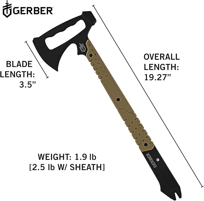 Gerber Gear Downrange Tactical Tomahawk - Multi-Tool Hammer Head Survival Axe with Steel Prybar - Tactical Gear with Included MOLLE Sheath