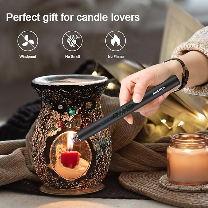 ARECTECH Electric Candle Lighter Rechargeable Lighter Arc Plasma Lighters for Candle Kitchen Camping Christmas Type-C Black