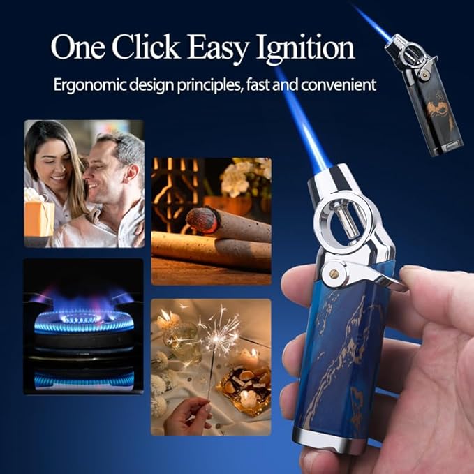 HONEST Single Jet Flame Butane Lighters Refillable Torch Lighters Adjustable Gas Lighter Windproof Lighters Gift for Men BBQ Grill Camping (Black)
