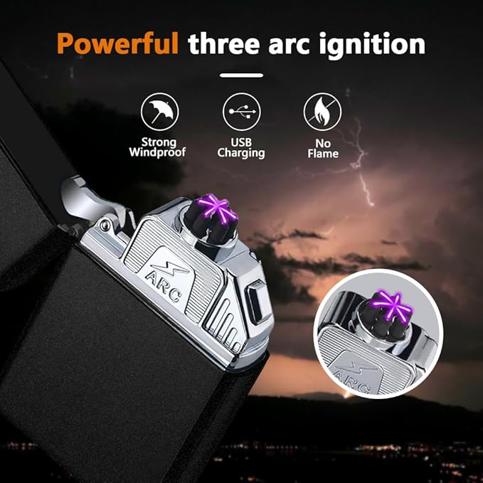 Electric Lighter Plasma Lighter Rechargeable USB Lighter Six Arc Lighter Cool Lighter Candle Lighter Windproof Flameless Lighter with Upgraded Smart Chip for Camping, Hiking(Frosted Black)
