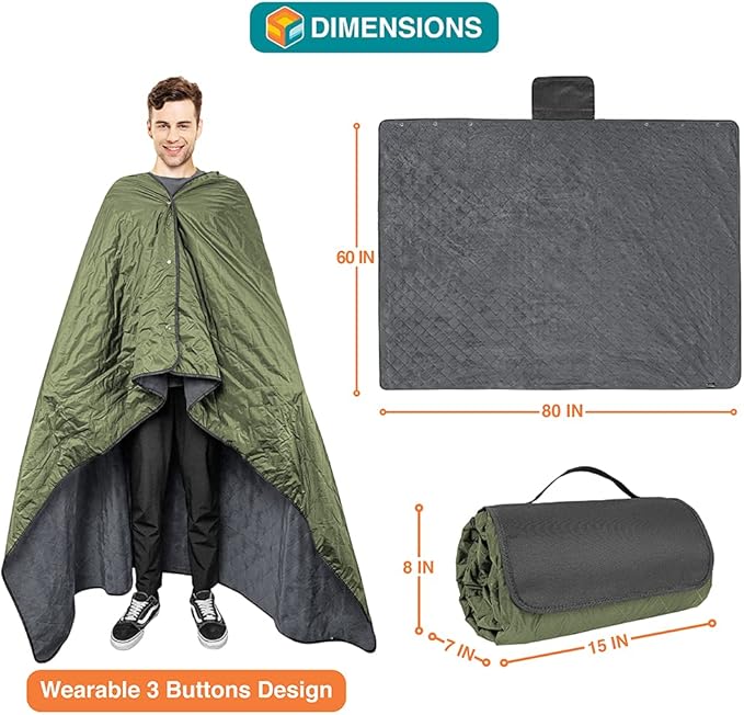 SUN CUBE Large Waterproof Camping Blanket, Fleece Quilted Stadium Blanket for Cold Weather, Windproof Foldable Outdoor Blanket Mat for Picnic, Beach, Pets, Car, 60x80in