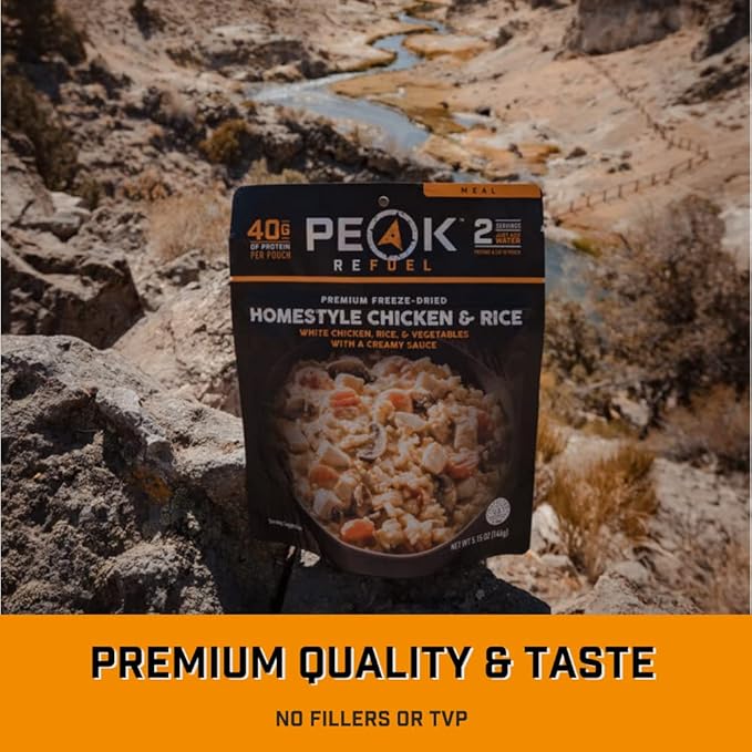 Peak Refuel Homestyle Chicken & Rice| Premium Freeze Dried Camping Food | Backpacking & Hiking MRE Meals | Just Add Water | 100% Real Meat | 240g of Protein | 6-Pack