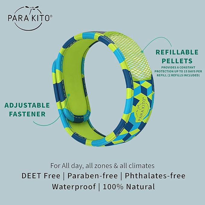 PARA'KITO Mosquito Insect & Bug Protection Wristband - Mosquito Stickers & Bug Spray Alternative - Summer Essentials, Beach Accessories, Hiking & Camping Essentials - Natural Essential Oils (Cube)