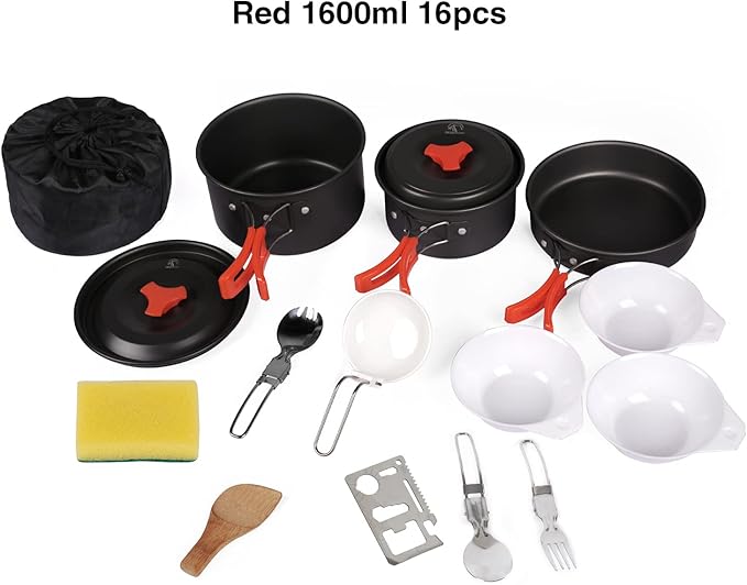REDCAMP 11/12/17/22 PCS Camping Cookware Mess Kit, 800ml (28oz) Backpacking Camping Pot+Pan Set, Lightweight and Compact Cookware for Hiking, Picnic and Camping