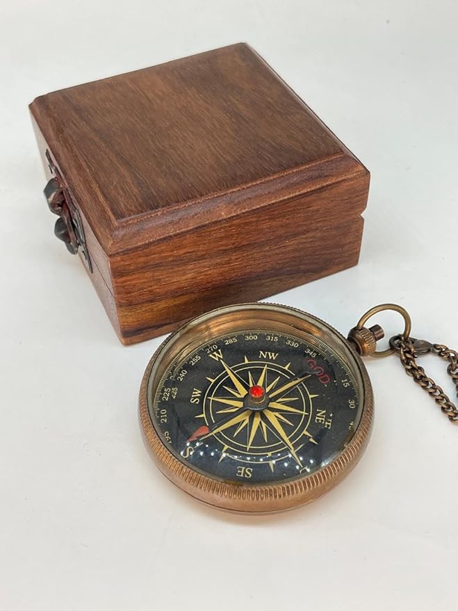 Nauticle Compass, Elegant Brass Compass with Engraved Pocket Sundial, Perfect Brass Decorative Objects, Timeless Navigation Perfect Brass Gifts for him.
