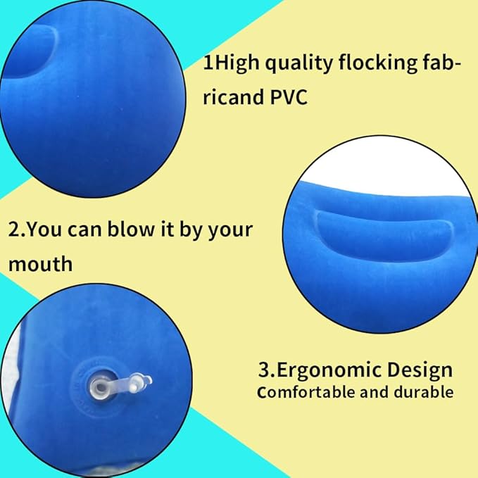 Camping Travel Pillow Small Squared Flocked Fabric Air Pillow, Compact, Comfortable and Ergonomic Inflatable Pillow, Used to Support Camping and Hiking (3 Pack Royal Blue, Purple, Duotone)
