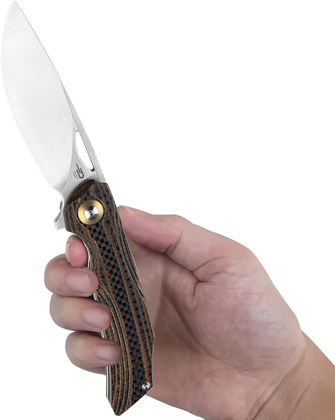 BESTECH KNIVES Pocket Folder Folding Knife: 3.54" 154CM Steel Satin Blade, Carbon Fiber and G10 Scales, Flipper, Liner Lock, EDC Titanium Clip, BL01D (Black Orange)