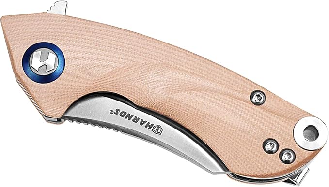 Harnds Ballet Folding Knife with Sandvik 14C28N Blade Camping Pocket Knife with Deep Carry Pocket Clip G10 Handle Flipper Open Liner Lock EDC (champagne)